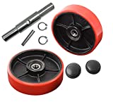Pallet Jack/Truck Steering Wheels Set with Axle, Fasteners and Protective Caps (4 pcs) 7" x 2" with Bearings ID 20mm Poly Tread Red