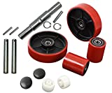 Pallet Jack/Truck Full Set RED with Axles, Steering Wheels 7"x 2" Pair, Front Load Roller 2.75" x 3.75" Pair with Bearings ID 20mm Poly Tread Red, Entry Exit Roller and Protective Caps