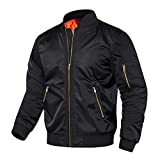 EKLENTSON Bomber Jacket Men Lightweight Casual Jacket Men Cotton Stand Collar Windbreaker Men Jacket for Men Winter Black