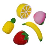 ASMFUOY 5 Pack Fruit Squishies Slow Rising Stress Relief Toys, Strawberry Banana Lemon Peach Pineapple Charm Cream Scented Kawaii Toy