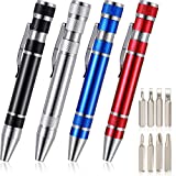 4 Pieces Pen Screwdriver Handy Tool 8 in 1 Magnetic Pocket Screwdriver Multi-Function Mini Gadgets Repair Tools (Black, Red, Blue, Silver)