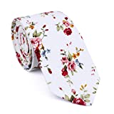DAZI Men's Skinny Tie Floral Print Cotton Necktie, Great for Weddings, Groom, Groomsmen, Missions, Dances, Gifts. (White Floral)