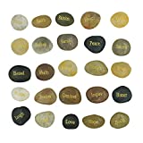25 Engraved Inspirational Stones with Words of Encouragement – Gold Engraved Stones for Worry Stones, Affirmation Stones, Meditation Stones, Gift Rocks with Inspirational Words of Prayer, Velvet Bag