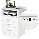 ADORNEVE Nightstand 3 Drawers with Open Storage,Side Tables Bedroom with Charging Station,Bedside Table with Drawers,White