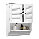 ChooChoo Bathroom Wall Cabinet with Towels Bar, 23.6" L x8.9 W x29.3 H MDF Material Medicine Cabinet, 2 Doors Over The Toilet Space Saver Storage Cabinet with Large Space, White
