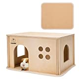 PAWCHIE Wooden Hut Hideout Small Animal - Habitat with Windows Guinea Pig Hamster Living, Wooden Pet Hat Detachable Pet Habitat for Small Pet Using