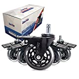 DOES NOT FIT IKEA CHAIRS - Caster Wheels with Brakes - 5 Pieces 3" Locking Office Chair Wheels - Quiet Rollerblade Style PU Rubber Heavy Duty Wheels - Work on Hardwood & Tile Floors & LOW PILE CARPET