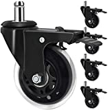 Office Chair Caster Wheels with Brake Lock, 3 In Locking Caster Replacement Heavy Duty Swivel Rubber Wheel, Set of 5 All Can Lockable, Perfect Safe for Hardwood Floors and Carpet - Universal Fit