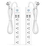 Power Strip with USB 2 Pack, AUOPLUS Surge Protector Power Strip with 6 Outlets and 4 USB Ports, 6 ft Extension Cord, Wall Mountable Flat Plug Power Strip with Overload Protection 1250W/10A/2100J