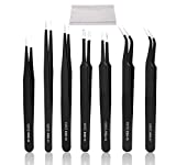 YHYZ 7pcs Precision Tweezers Set, Premium Anti-Static Stainless Steel ESD Tweezers Kit for Electronics, Sodlering, Jewelry, Craft, Laboratory Work, DIY(7PCS, Version)(7PCS, Version)