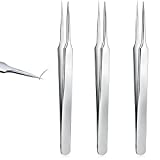 3 Pieces Ingrown Hair Tweezers Stainless Steel Splinter Tweezers Pointed Blackhead Remover Precision Eyebrow Tweezers for Facial Hair, Ingrown Hair, Splinter and Blackhead Remover (Silver)