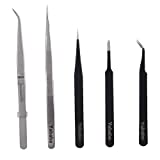 Precision Tweezers Set, Pointed Anti-Static Stainless Steel Long Tweezers Kit Curved Tweezers for Electronics, Laboratory Work, Jewelry-Making, Craft, Soldering, etc