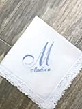 Personalized Wedding Handkerchief - Embroidered Bridal Gifts, Monogrammed hanky for Women Something Blue, Sentimental Hankie, Bouquet Wrap, Keepsake Gift from Fathers, Mothers, Grooms or Brides