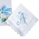 Monogrammed Handkerchiefs for Bride Monogram Bouquet Wrap Holder Something Blue for Bride on Wedding