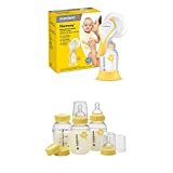 Medela Harmony Manual Breast Pump with Flex Breast Shield and Extra Breast Milk Storage Bottles, Portable Single Hand Breastpump, 3 Pack of 5 Ounce Breastfeeding Bottles, Nipples, Lids, Collars, Caps