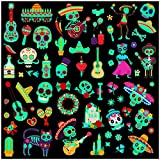 Day of the Dead Sugar Skull Luminous Temporary Tattoos, 10 Sheet Waterproof Glow In The Dark Tattoos, Tattoos Stickers for Boys and Girls Halloween Party Decorations Supplies Favors