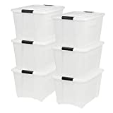 IRIS USA TB Pearl Plastic Storage Bin Tote Organizing Container with Durable Lid and Secure Latching Buckles, 53 Qt, 6 Pack