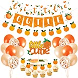 52PCS Little Cutie Baby Shower Birthday Party Decorations Little Cutie is on The Way Banner Orange Cake Topper Citrus Cupcake Confetti Balloons for Hey Cutie Orange Theme Baby Shower Party Supplies