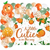 Little Cutie is On The Baby Shower Decorations Set Clearance Sale Orange Balloon Garland & Backdrop Banner Photography background Photo Props for Little Cutie Baby Shower Party Supplies (4.6x3.3ft)