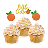 24pcs Little Cutie Baby Shower Cupcake Toppers Orange Glitter Cupcake Picks Clementine Themed Party Decoration Supplies