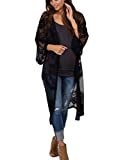 Bsubseach Lace Beach Long Kimonos for Women 3/4 Sleeve See Through Swimsuit Cover Up Black