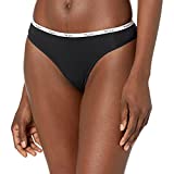 Amazon Brand - Mae Women's Logo Elastic Cotton Thong, 3 Pack,Black/High Rise Grey/Lilac,X-Large