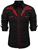 COOFANDY Men's Western Shirts Long Sleeve Slim Fit Embroideres Cowboy Casual Button Down Shirt (Black-4, Small)