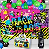 Xuhal 80's Party Decorations Back to the 80s Party Backdrop Banner with Inflatable Radio Boombox and Mobile Phone Latex Balloons for 80s Hip Hop Themed Birthday Photo Booth Background Party Supplies