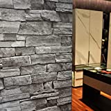 auxua Brick Wallpaper Peel and Stick for Bathroom Bedroom,Faux 3D Brick Waterproof Grey Wall Paper Self Adhesive,Removable Vintage Stone Contact Vinyl Gray Wallpaper (17.7"x236")