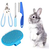 4 Pieces Rabbit Grooming Kit with Rabbit Grooming Brush Comb Pet Hair Remover Nail Clipper File Pet Shampoo Bath Brush with Adjustable Handle Pet Bath Grooming Set for Rabbit Hamster Bunny Guinea Pig