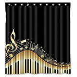 Musical Notes With Piano Waterproof Fabric Polyester Bathroom Shower Curtain with 12 Hooks 60"(w) x 72"(h)
