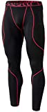 TSLA Men's Thermal Compression Pants, Athletic Sports Leggings & Running Tights, Wintergear Base Layer Bottoms, Thermal Black & Red, Large