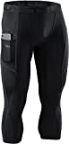 TSLA Men's 3/4 Compression Pants, Running Workout Tights, Cool Dry Capri Athletic Leggings, Yoga Gym Base Layer, Athletic Pocket Capris Black, Large