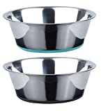 PEGGY11 No Spill Non-Skid Stainless Steel Deep Dog Bowls 3 Cups (Set of 2)