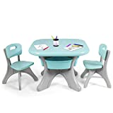 Costzon Kids Table and Chair Set, 3 Piece Activity Table w/Detachable Toy Storage Bins & 2 Chairs for Children Reading Art Craft, Strong Bearing Capacity, Lightweight, Toddler Table & Chair Set, Green