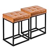 KATDANS Counter Height Stools-Bar Stools Set of 2-24 Inch Bar Stools for Kitchen Counter - Backless Bar Stools with Upholstered PU Leather - Light Brown/Black - Metal Base, KS210223L