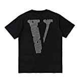 Men’s V Letter Print Graphic T-Shirt Hip Hop Tee Shirt Cotton Crew Neck Angel T Shirt (Purple, L)