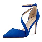 DREAM PAIRS Women's Royal Blue Suede High Heel Close Toe Stiletto Ankle Strap Dress Pumps Shoes Size 8.5 M US Hollyn-1