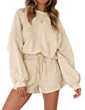 MEROKEETY Women's Oversized Batwing Sleeve Lounge Sets Casual Top and Shorts 2 Piece Outfits Sweatsuit Apricot