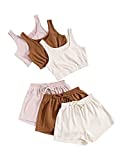 SheIn Women's 6 Pieces Outfits Crop Tank Top and Elastic Waist Shorts Set Multicoloured Small