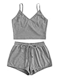 SweatyRocks Women's Suit Two Piece Outfits Sleeveless Crop Cami Top and Shorts Set Grey#2 X-Large