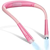Glocusent LED Neck Reading Light, Book Light for Reading in Bed, 3 Colors, 6 Brightness Levels, Bendable Arms, Rechargeable, Long Lasting, Pink, Perfect for Reading, Knitting, Camping, Repairing