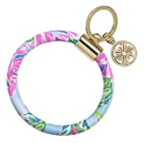Lilly Pulitzer Pink/Blue/Green Leatherette Round Key Ring Chain, Totally Blossom