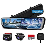 URVOLAX 12"Mirror Dash Cam Voice Control,Car Backup Rear View Mirror Camera with Detached Front Lens,1296P Full HD Digital Rearview Dual Split Screen,Night Vision Sony Sensor,Smart Parking Assist,GPS