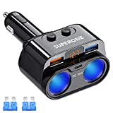 SUPERONE 200W 2-Socket Cigarette Lighter Splitter Power Adapter, USB C Car Charger with 18W Power Delivery 3.0 & QC 3.0 for iPhone 13 Pro Max/13/12/11/11 Pro/X/8/7, Samsung, Google Pixel and More
