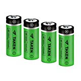 Taken 18500 Rechargeable Batteries, IMR 18500 1500mAh 3.7V Li-ion Rechargeable Battery with Button Top - 4 Pack