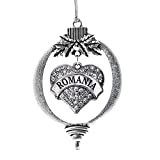 Inspired Silver - Romania Charm Ornament - Silver Pave Heart Charm Holiday Ornaments with Cubic Zirconia Jewelry