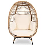 Best Choice Products Wicker Egg Chair, Oversized Indoor Outdoor Lounger for Patio, Backyard, Living Room w/ 4 Cushions, Steel Frame, 440lb Capacity - Ivory