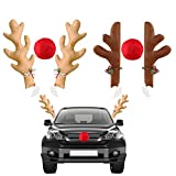 2 Pack Car Reindeer Antlers, Christmas Decorations Jingle Bell Reindeer Car Kit, for Window Top and Front Grille