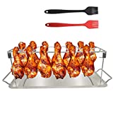 VIKEYHOME Chicken Leg Wing Grill Rack 14 Slots Stainless Steel Metal Roaster Stand with Drip Tray for Smoker Grill or Oven, Dishwasher Safe, Non-Stick, Great for BBQ, Picnic,Outdoor Party